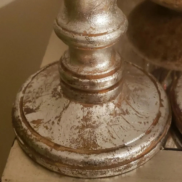 Vintage 7.75 𝅺SET of two candles  silver wood holders